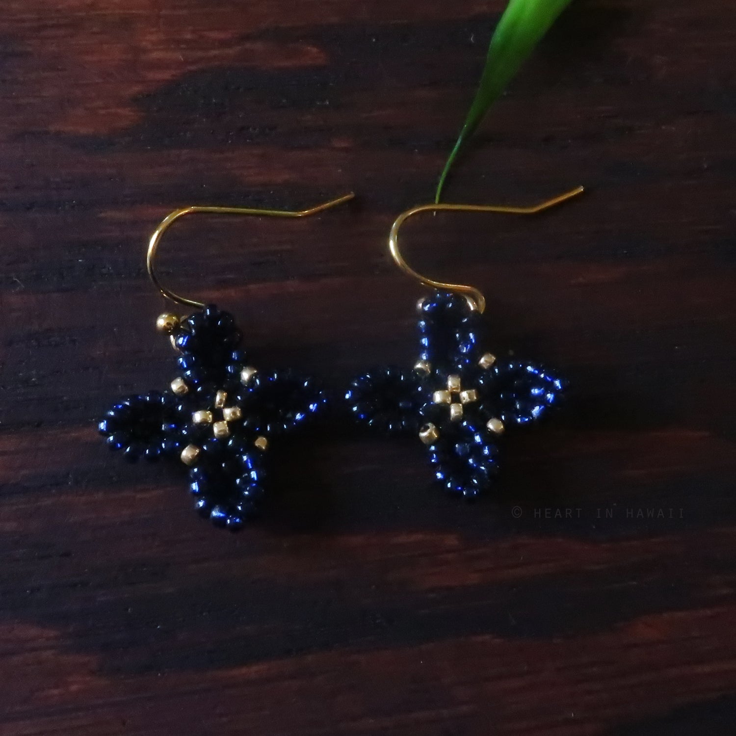 Heart in Hawaii Beaded Quatrefoil Dangles - Sparkly Navy