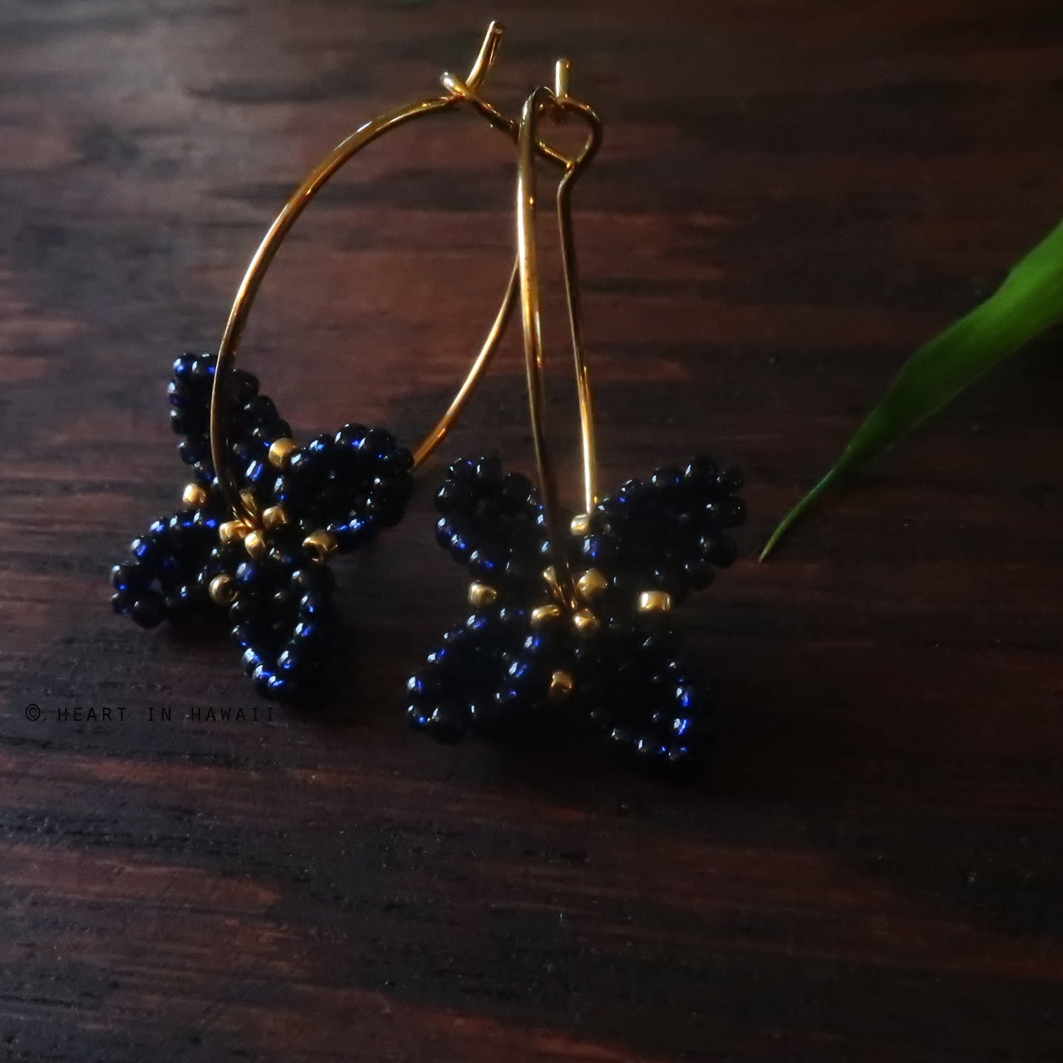 Heart in Hawaii Beaded Quatrefoil Hoops - Sparkly Navy