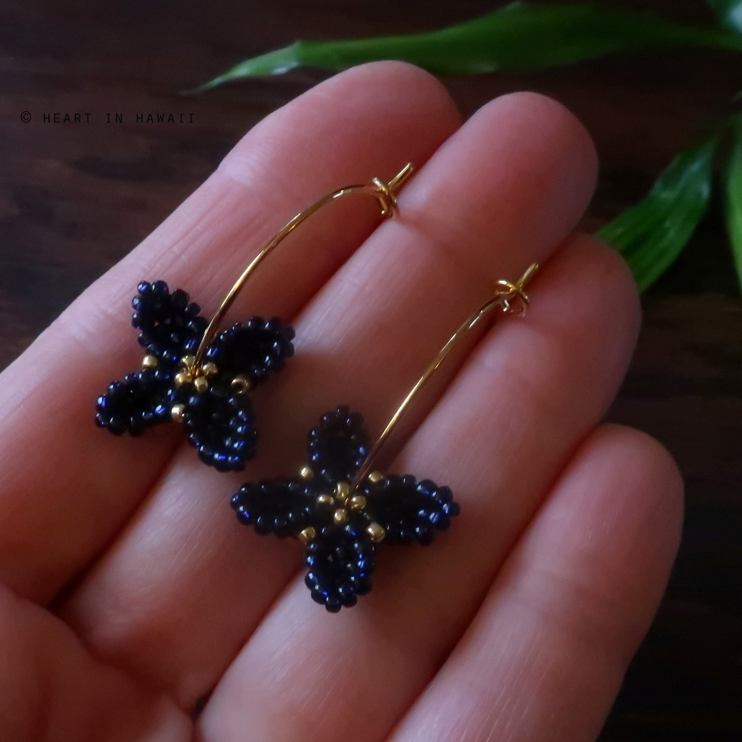 Heart in Hawaii Beaded Quatrefoil Hoops - Sparkly Navy