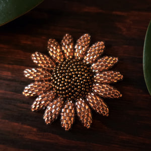 Heart in Hawaii Beaded Sunflower Brooch - Sparkly Rosegold with Bronze