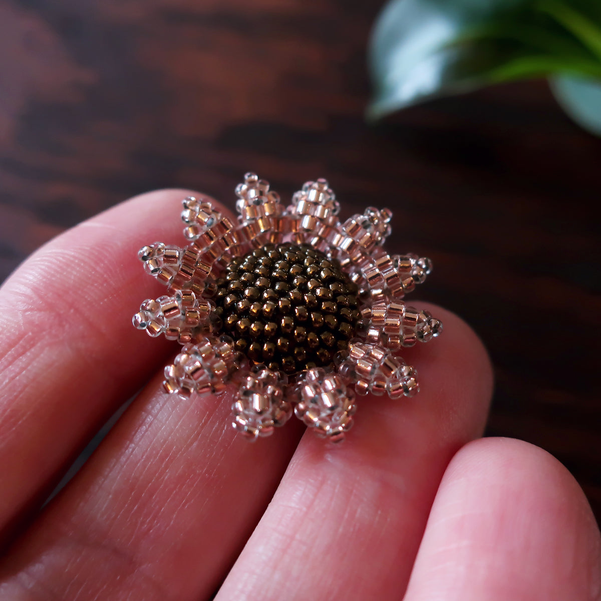 Heart in Hawaii Mini Beaded Sunflower Brooch - Sparkly Rosegold