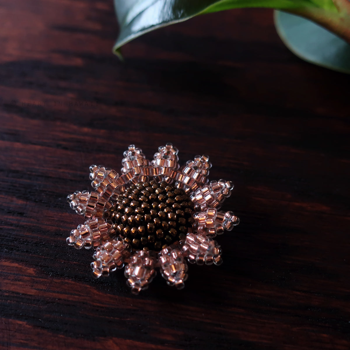 Heart in Hawaii Mini Beaded Sunflower Brooch - Sparkly Rosegold