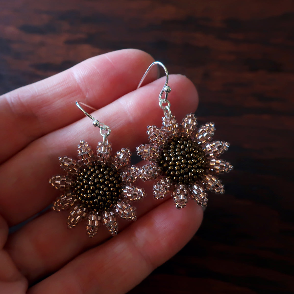 Heart in Hawaii Mini Beaded Sunflower Earrings - Sparkly Rosegold