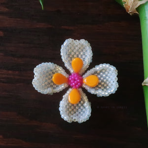 Heart in Hawaii Beaded Dogwood Quatrefoil Brooch - White Pink and Orange