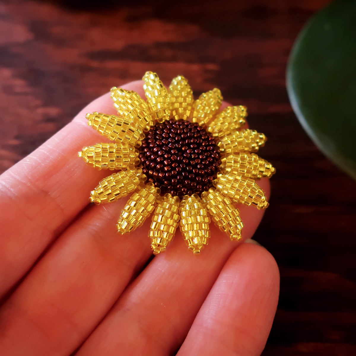 Heart in Hawaii Beaded Sunflower Brooch or Pendant - Sparkly Yellow