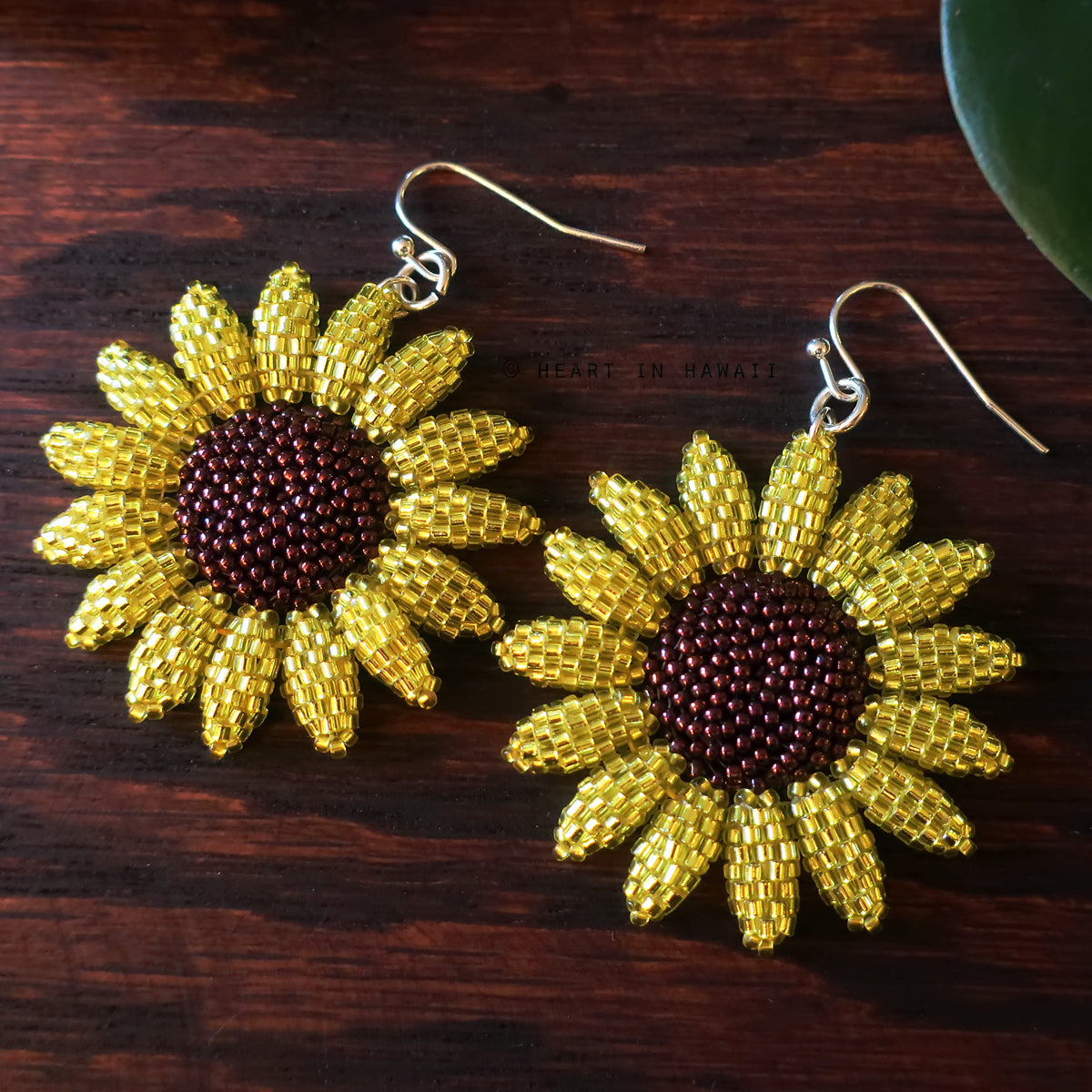 Heart in Hawaii Beaded Sunflower Earrings - Sparkly Yellow