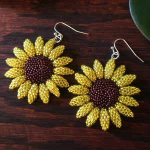 Heart in Hawaii Beaded Sunflower Earrings - Sparkly Yellow