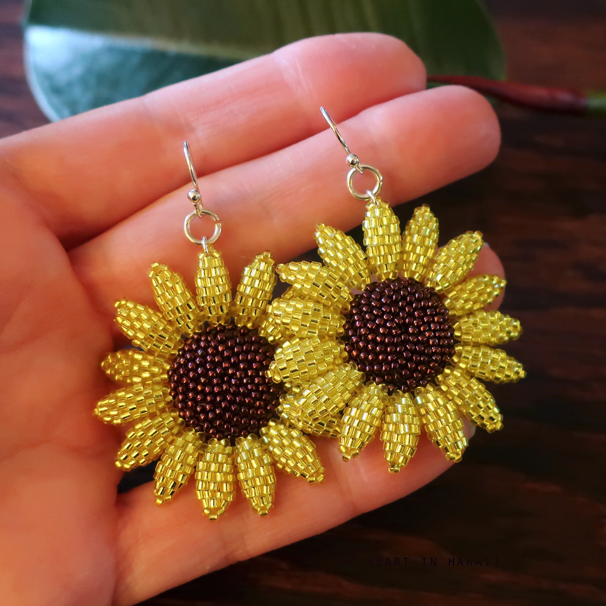 Heart in Hawaii Beaded Sunflower Earrings - Sparkly Yellow