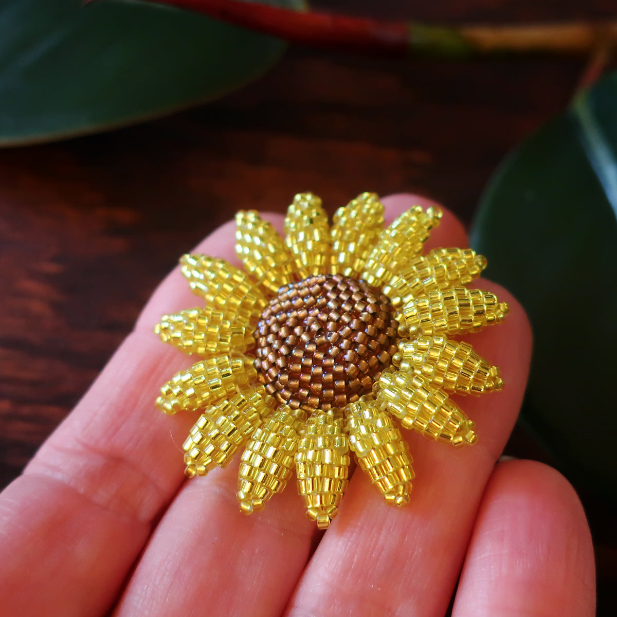 Heart in Hawaii Beaded Sunflower Brooch or Pendant - Sparkly Yellow