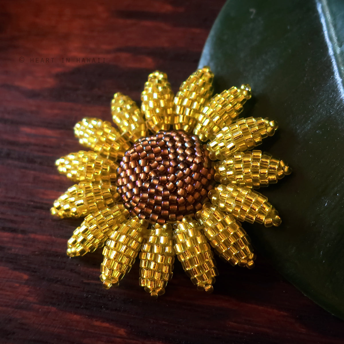 Heart in Hawaii Beaded Sunflower Brooch or Pendant - Sparkly Yellow
