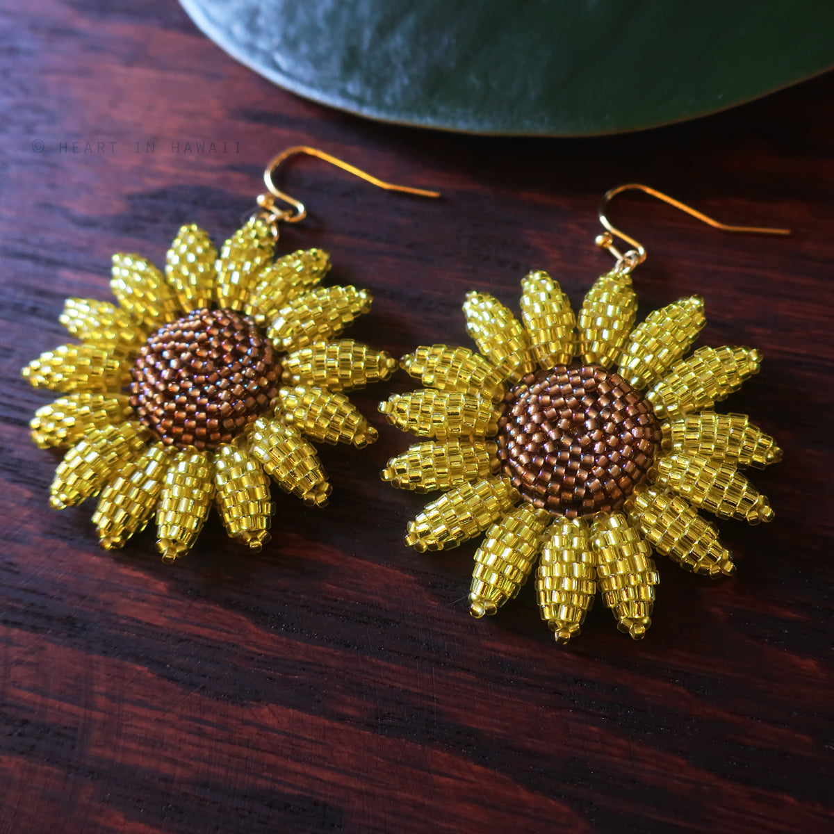 Heart in Hawaii Beaded Sunflower Earrings - Sparkly Yellow