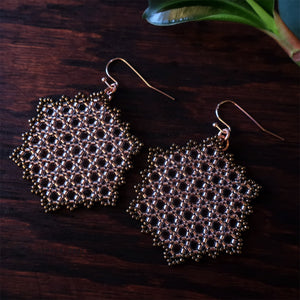Temple Tree Hexagon Mandala Earrings - Sparkly Copper - Large