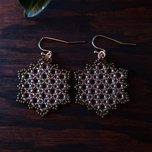 Temple Tree Hexagon Mandala Earrings - Sparkly Copper - Medium