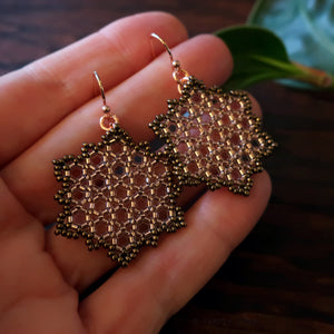 Temple Tree Hexagon Mandala Earrings - Sparkly Copper - Medium