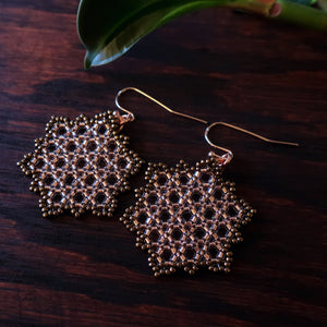 Temple Tree Hexagon Mandala Earrings - Sparkly Copper - Medium