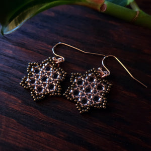 Temple Tree Hexagon Mandala Earrings - Sparkly Copper - Tiny