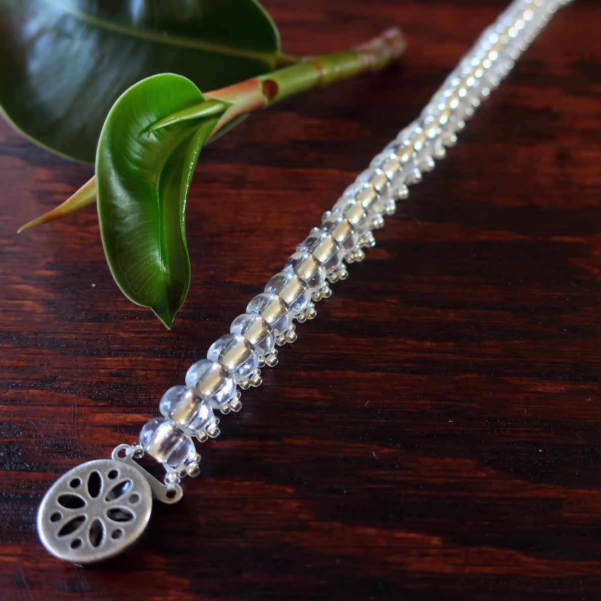 Temple Tree Bohemian Glass Bead Caterpillar Weave Bracelet - Sparkly Crystal