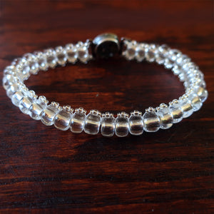 Temple Tree Bohemian Glass Bead Caterpillar Weave Bracelet - Sparkly Crystal