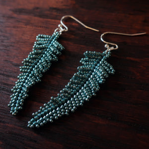 Heart in Hawaii Small Beaded Fern Frond Earrings - Blue spruce