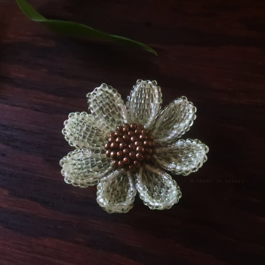 Heart in Hawaii Beaded Cosmos Flower Brooch - Sugarcane