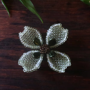Heart in Hawaii Beaded Dogwood Quatrefoil Brooch - Sugarcane Green