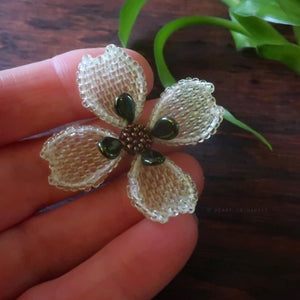 Heart in Hawaii Beaded Dogwood Quatrefoil Brooch - Sugarcane Green