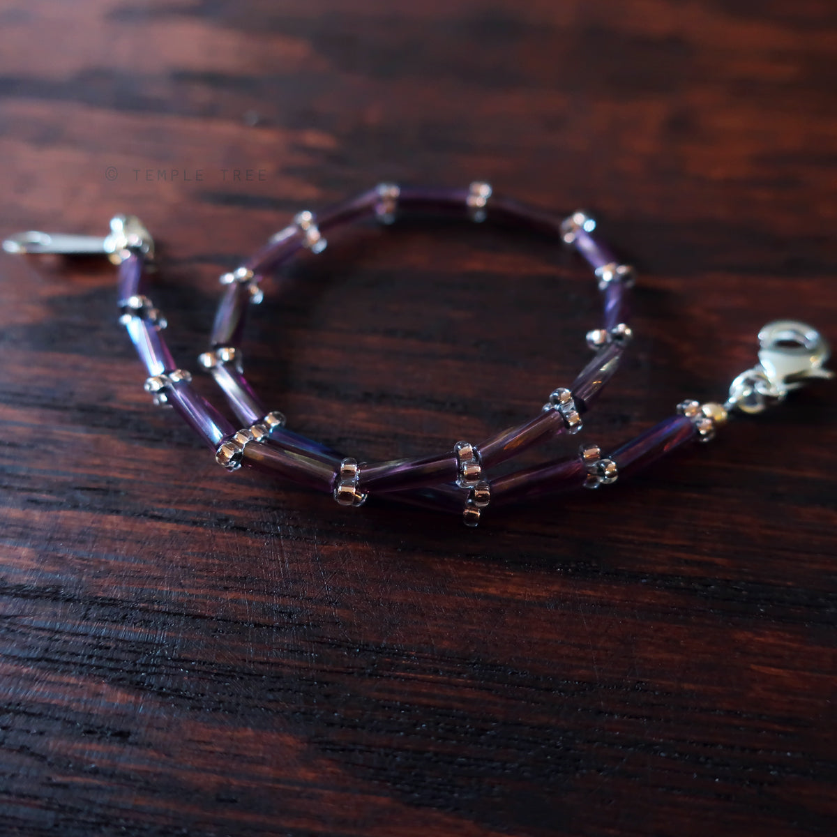 Temple Tree Thin Bamboo Weave Beaded Bracelet - Sugar Plum