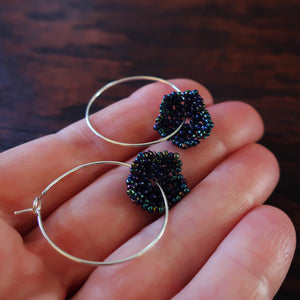 Temple Tree Mini Lotus Mandala Beaded Hoop Earrings - Galactic Blue