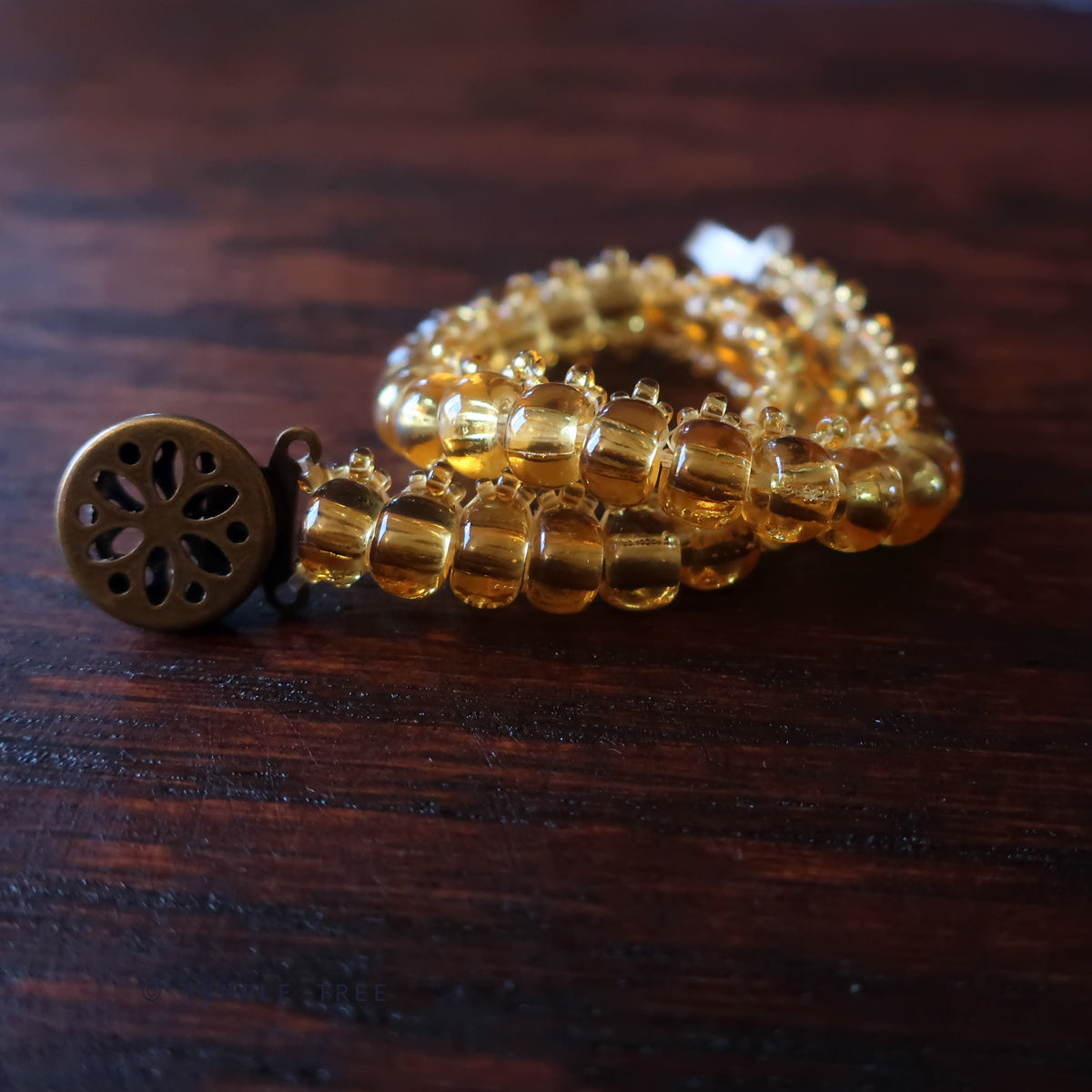 Temple Tree Bohemian Glass Bead Caterpillar Weave Bracelet - Topaz