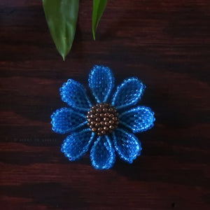 Heart in Hawaii Beaded Cosmos Flower Brooch - Sky Blue