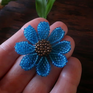 Heart in Hawaii Beaded Cosmos Flower Brooch - Sky Blue