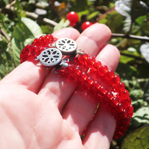 Temple Tree Bohemian Caterpillar Weave Bracelet - Transparent Red
