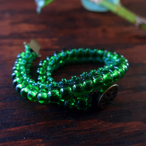 Temple Tree Bohemian Glass Bead Caterpillar Weave Bracelet - Green