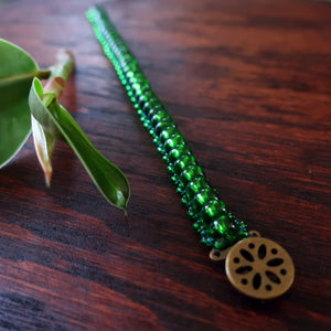 Temple Tree Bohemian Glass Bead Caterpillar Weave Bracelet - Green