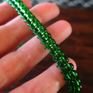 Temple Tree Bohemian Glass Bead Caterpillar Weave Bracelet - Green