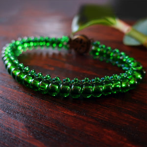 Temple Tree Bohemian Glass Bead Caterpillar Weave Bracelet - Green