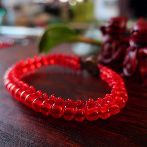 Temple Tree Bohemian Caterpillar Weave Bracelet - Transparent Light Red