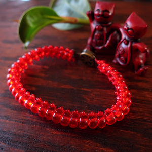 Temple Tree Bohemian Caterpillar Weave Bracelet - Transparent Light Red