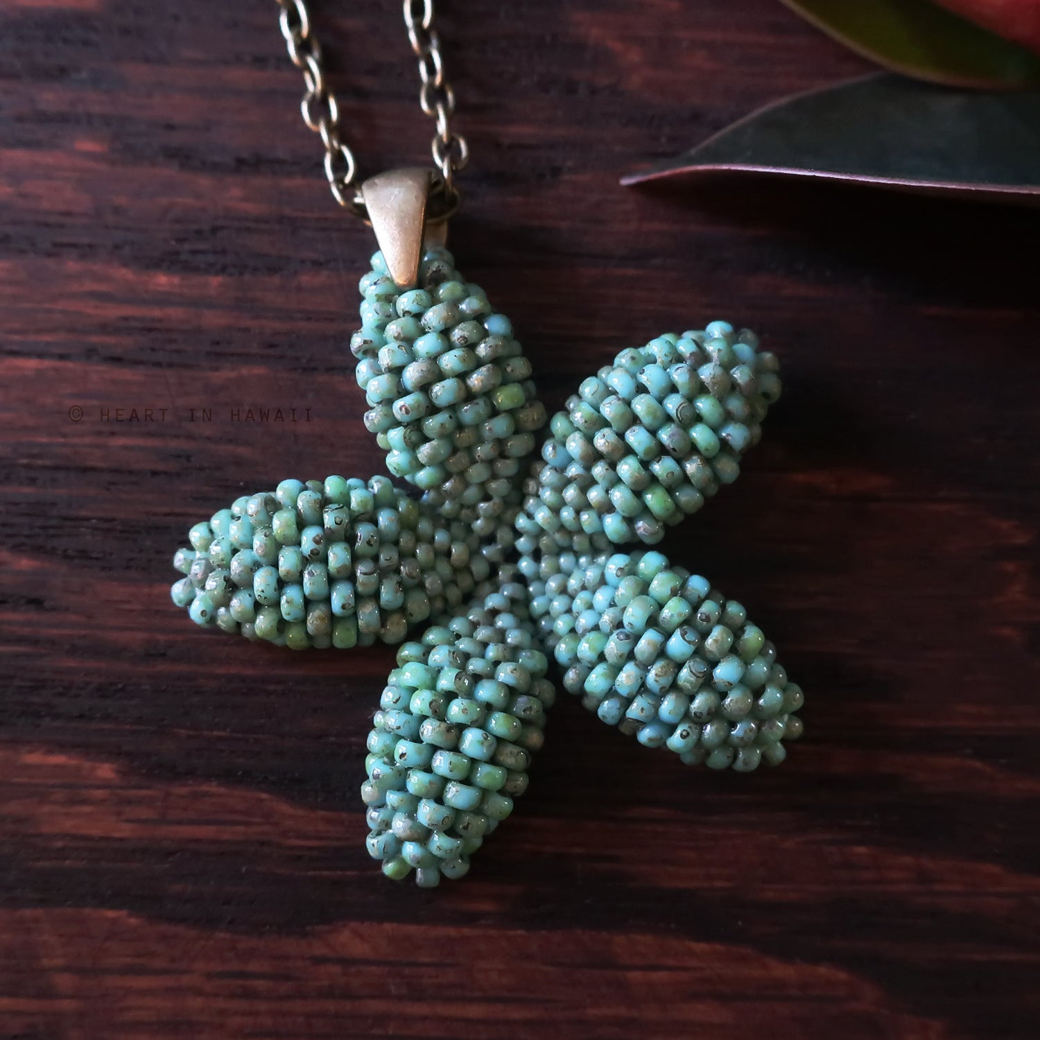 Heart in Hawaii 1.5 inch Plumeria Pendant - Faux Turquoise