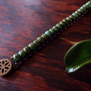 Temple Tree Boho Glass Bead Caterpillar Weave Bracelet - Turquoise and Bronze
