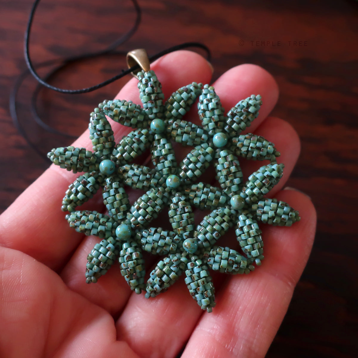 Temple Tree Flower of Life Beaded Pendant - Faux Turquoise