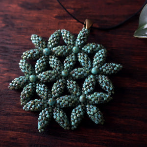 Temple Tree Flower of Life Beaded Pendant - Faux Turquoise