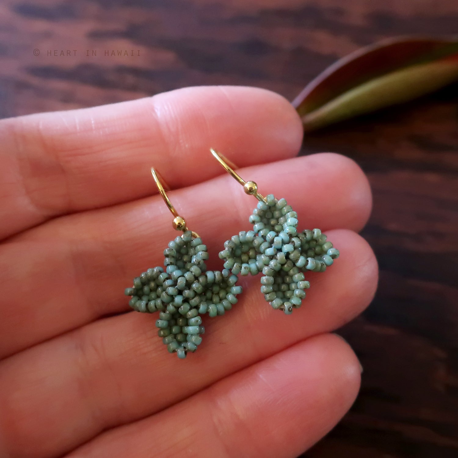 Heart in Hawaii Tiny Beaded Quatrefoil Dangles in Faux Turquoise