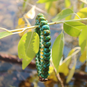 Temple Tree Bohemian Glass Bead Caterpillar Weave Bracelet - Turquoise