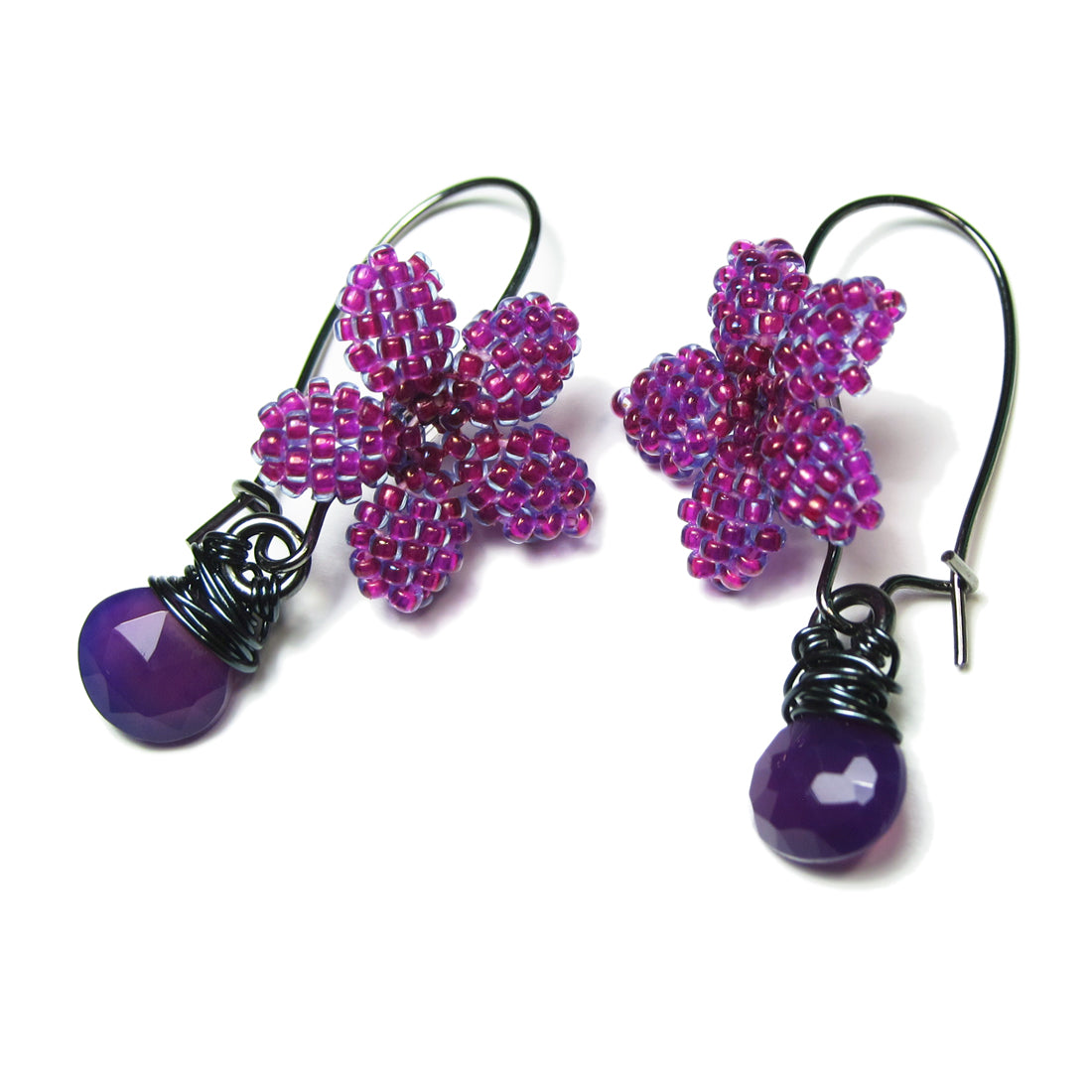 Heart in Hawaii Plumeria Flower Kahiko Earrings with Purple Chalcedony