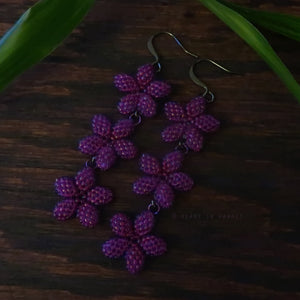 Heart in Hawaii Triple Plumeria Long Dangle Earrings - Ultraviolet
