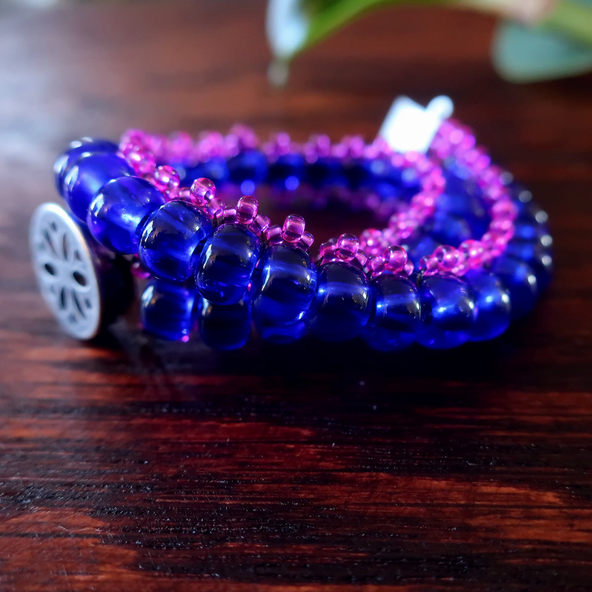 Temple Tree Bohemian Glass Bead Caterpillar Weave Bracelet - Vaporwave