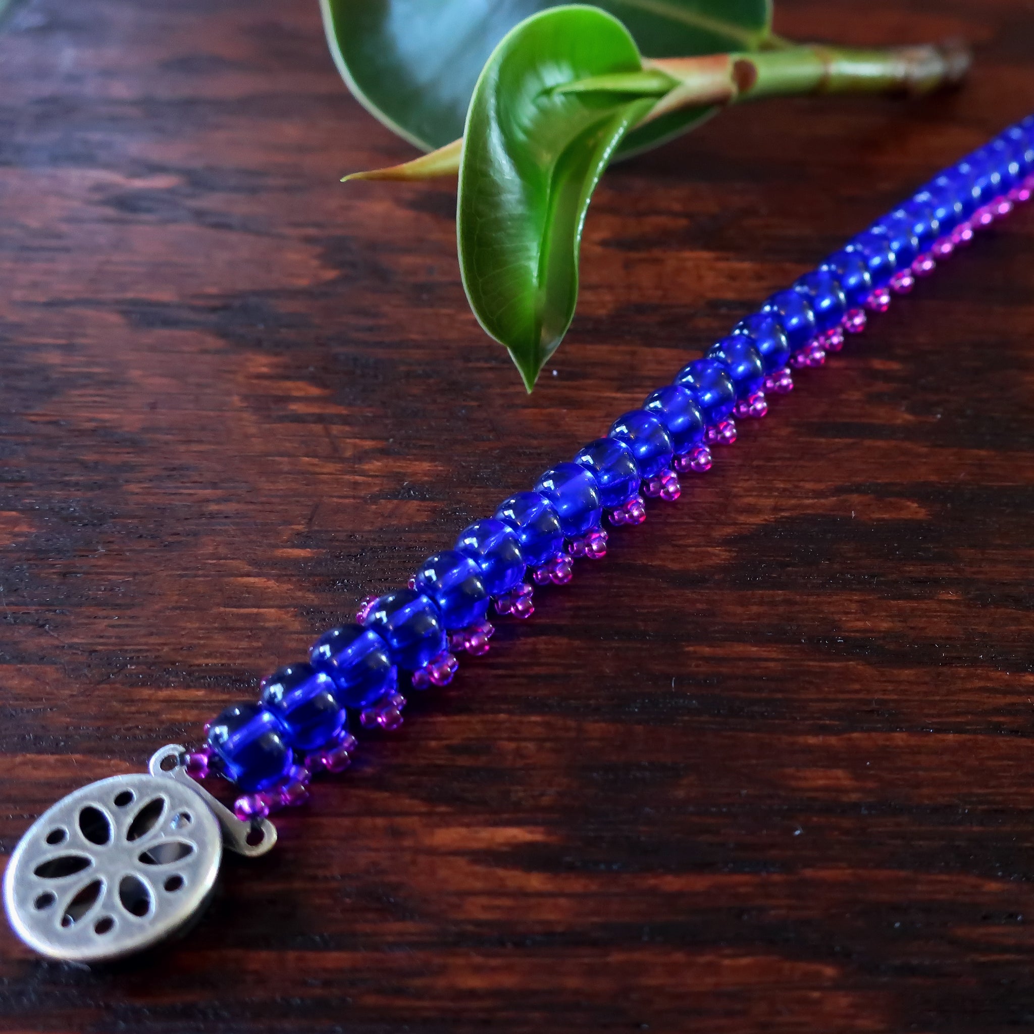 Temple Tree Bohemian Glass Bead Caterpillar Weave Bracelet - Vaporwave