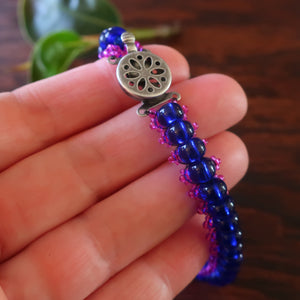 Temple Tree Bohemian Glass Bead Caterpillar Weave Bracelet - Vaporwave