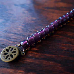 Temple Tree Boho Glass Bead Caterpillar Weave Bracelet - Purple and Bronze